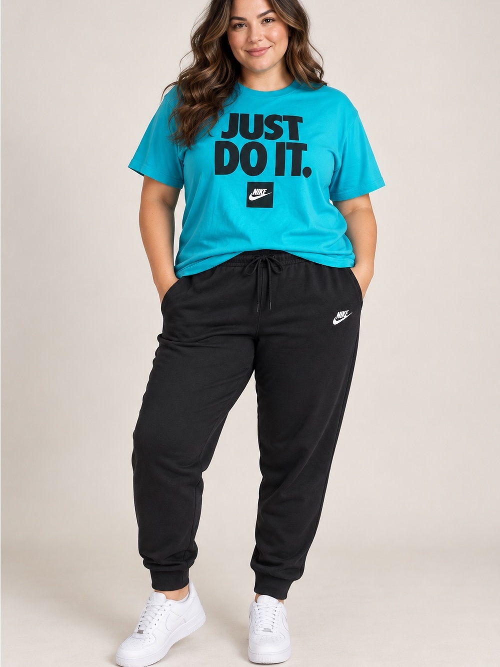 Nike womens XL Black Drawstring Joggers with blue shirt outfit